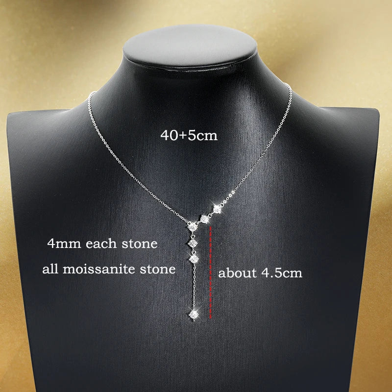 4mm Tassel Necklace Moissanite Pendant Round Cut Sparkling Neck Chain Girls Christmas Gift 925 Sterling Silver Plated 18K
