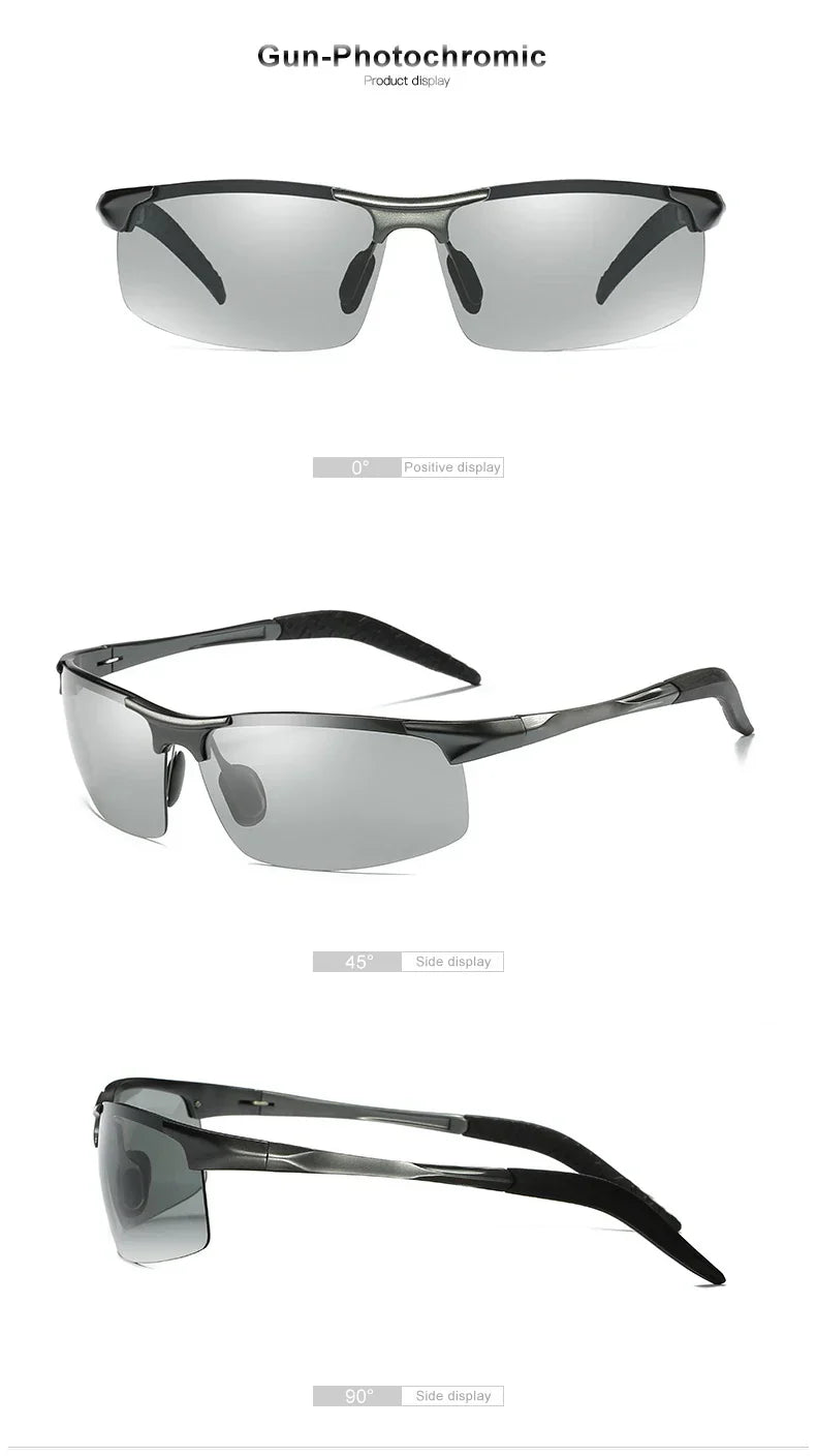 CLLOIO Aluminum Photochromic Sunglasses Men Polarized Day Night Driving Chameleon Glasses Anti-Glare Change Color Sun Glasses UV