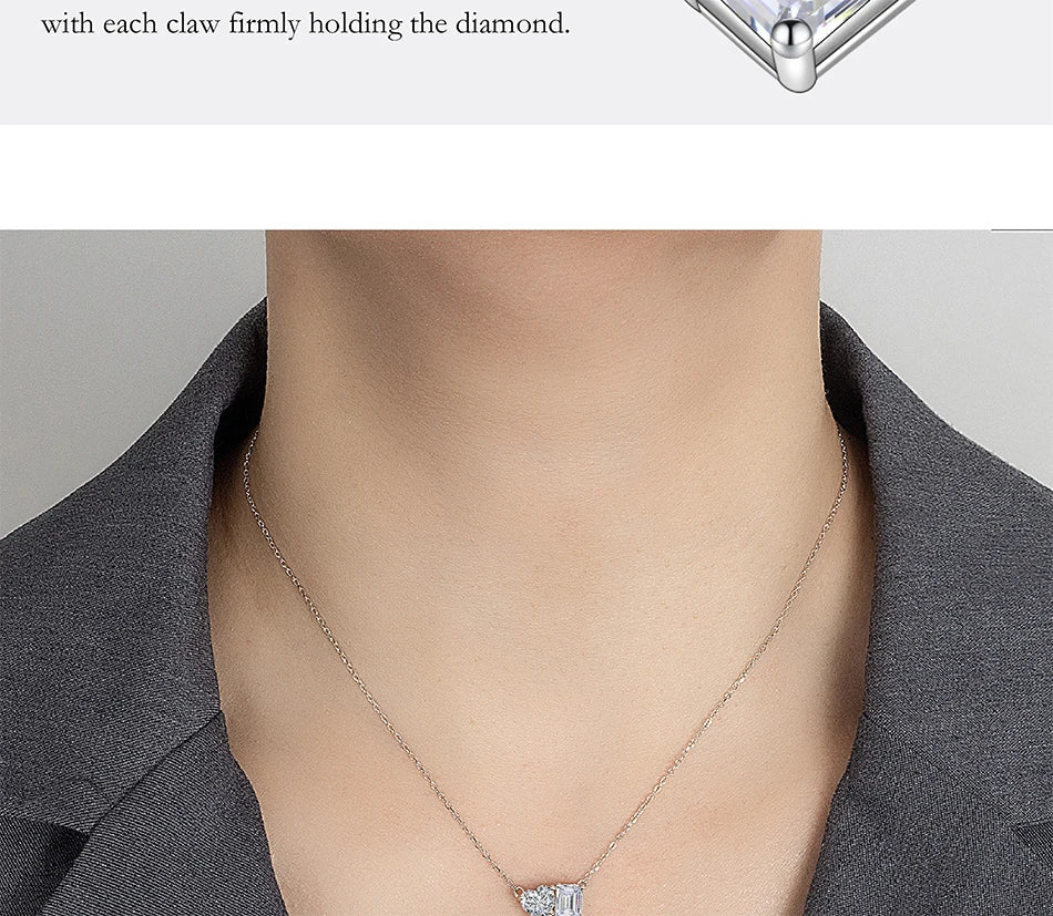 Radiant Emerald Cut 2CT Moissanite Necklace for Women S925 Pure Silver Heart Diamond Pendant Fashion Wedding Jewelry