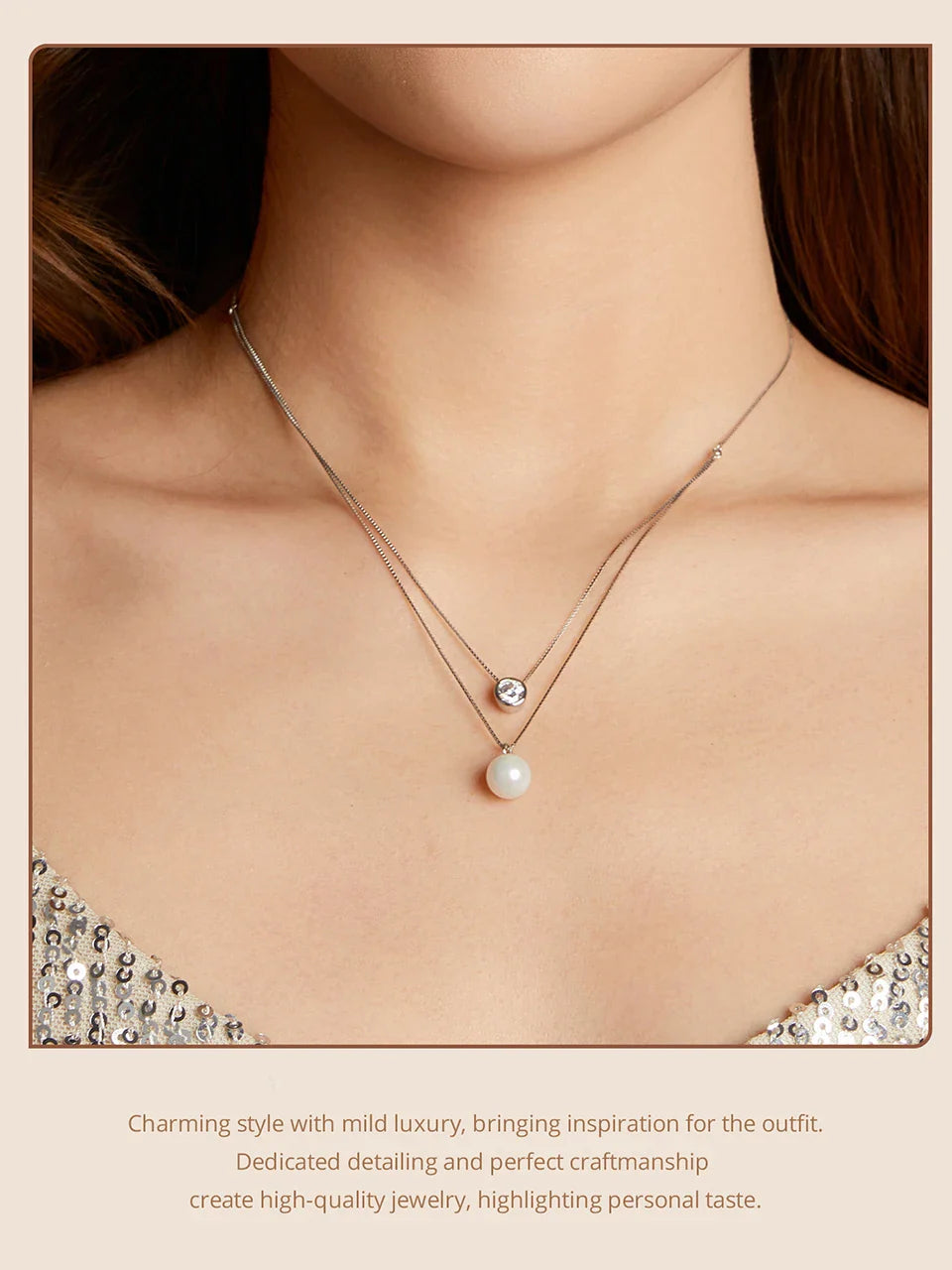 Moissanite Pearl Necklaces for Women, Dainty 925 Sterling Silver Choker Double Layer Necklace Elegant Jewelry Necklaces