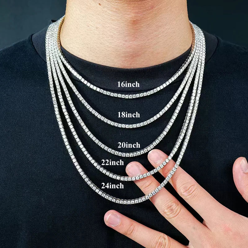 Real 2-5mm Full D Color Moissanite Tennis Neck Chain Necklace for Woman Man 925 Silver GRA Certified Party Bridal Necklaces