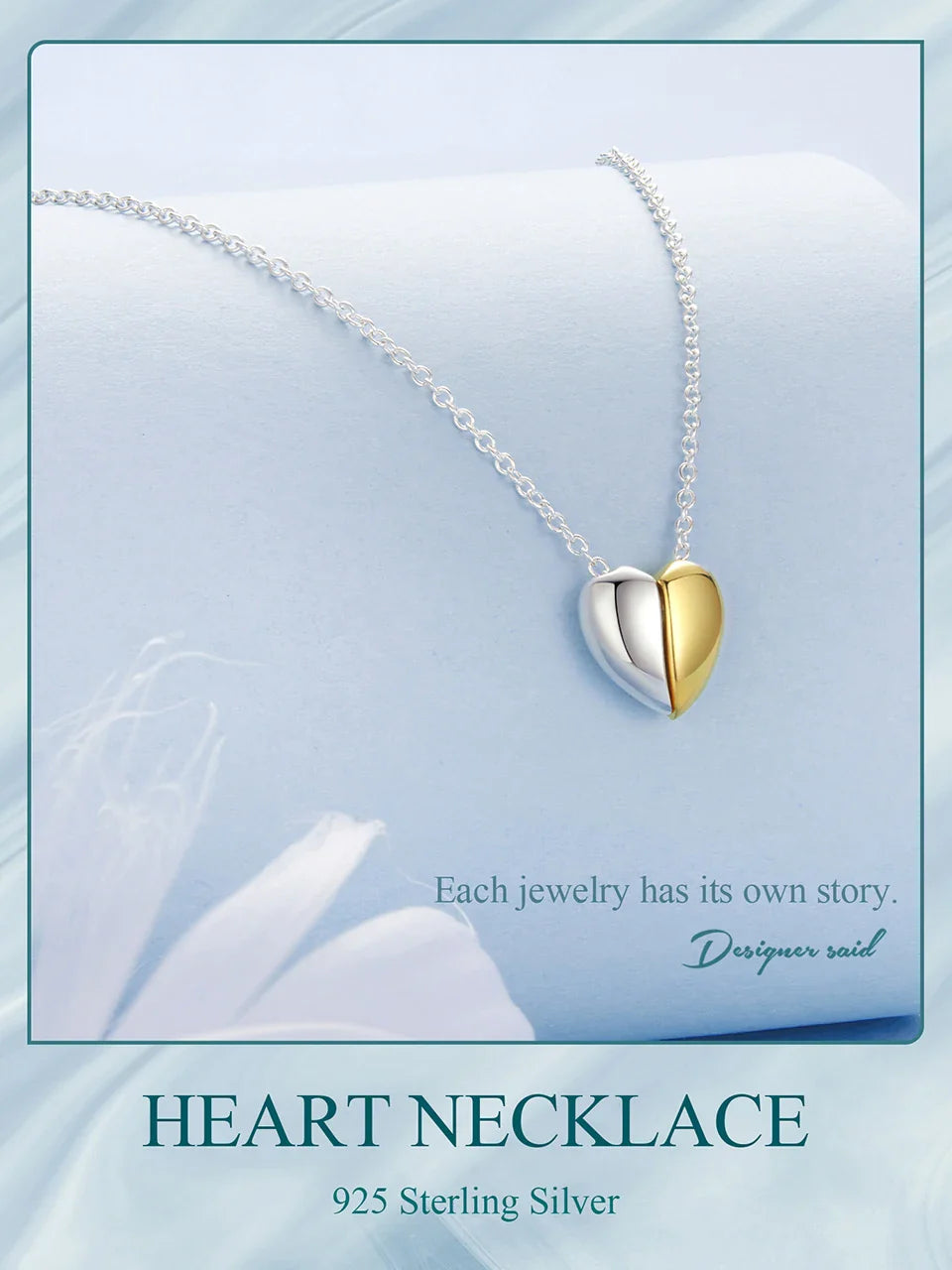 Gold Plated Heart Pendant Necklace for Women, 925 Sterling Silver Couple Heart Fashion Waterproof Metal Daily Jewelry