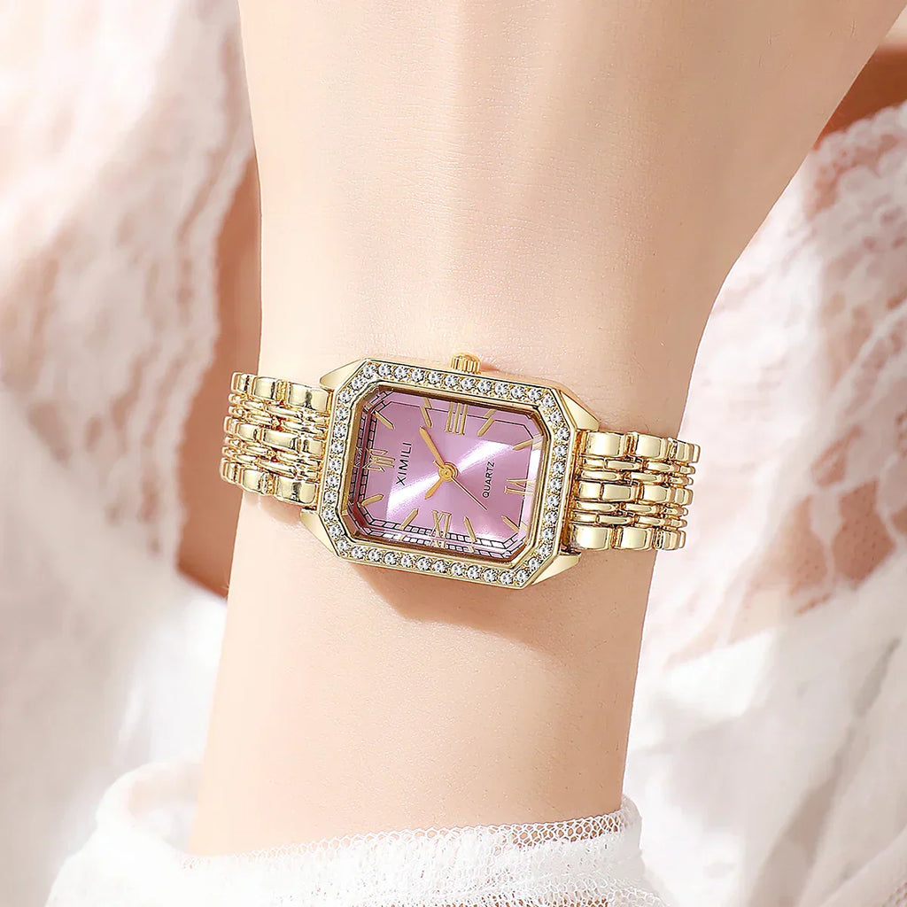 1/2/3/5PCS Fashion Rectangle Women Watches Set Ladies Rhinestone Quartz Watch Bracelet Strap Wristwatch（Without Box）