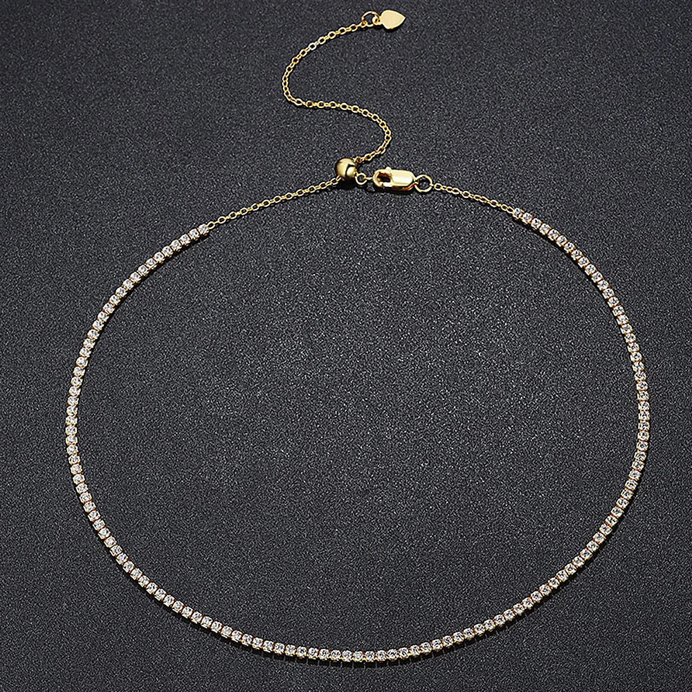 2mm Moissanite Tennis Necklace 100% 925 Silver Plated 18k yellow Gold Sparking Diamond Necklaces Bridal Fine Jewelry for Women