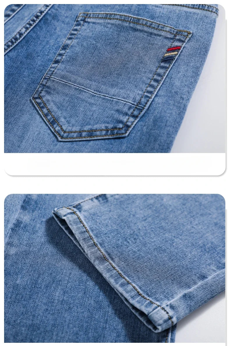 2026 Summer Men's Jeans Slim Fit Jeans Thin Stretch Straight Light Business Casual Denim Long Pants Male Classic Style Brand
