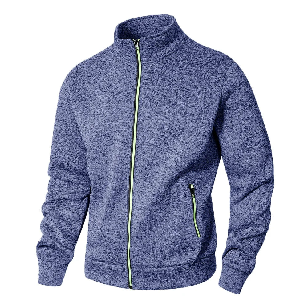 Men’s stand collar jacket cardigan, zip-up casual sweatshirt, spring autumn, regular fit, M–XXL