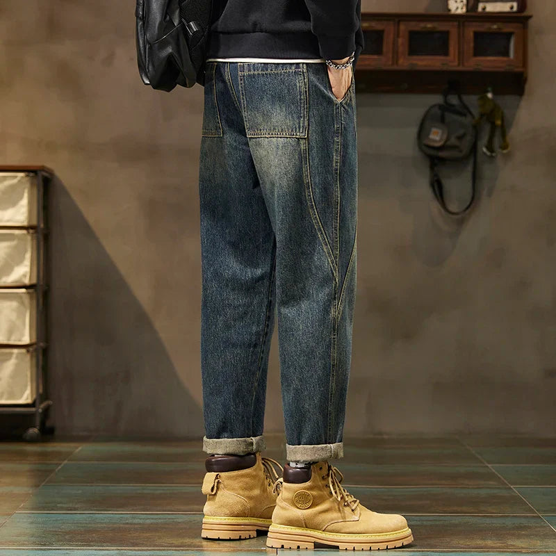 Trendy Loose Straight Casual Jeans Long Pants American Style Spring Autumn Loose Straight Cone Shape Jeans for Casual Wear