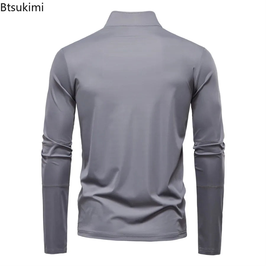 2026 Spring Summer New Men's Sunscreen Clothes Anti-UV UPF100+ T-shirt Long Sleeve Half Zip Top Male Outdoor Fishing Hiking Tops
