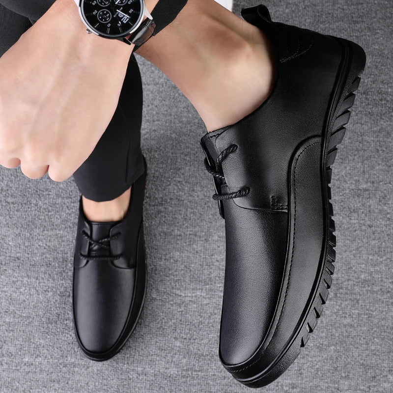 Male All-match Outdoor Flats Genuine Leather Men Casual Office Shoes Handmade Men Lace-Up Footwear 2024 New Mens Oxfords Shoes