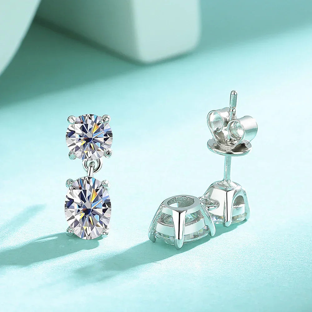 3cttw  Certified Oval/Round Cut Moissanite Diamond Drop Earrings for Women 100% 925 Sterling Silver Stud Earring Fine Jewelry