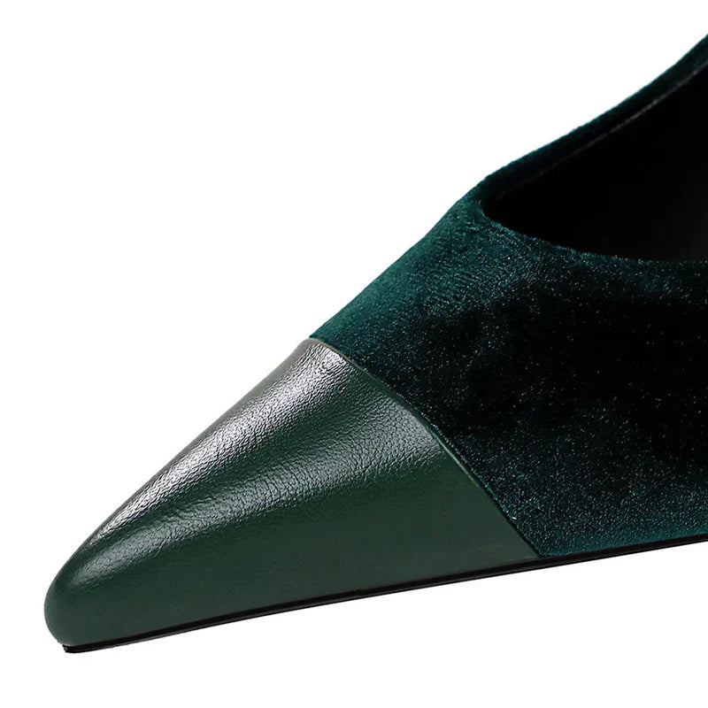 Korean Version Party 10cm 7cm High Heels Women Shoes Thin Heels Velvet Shallow Montage Pointed Toe Metal One-line Buckle Pumps