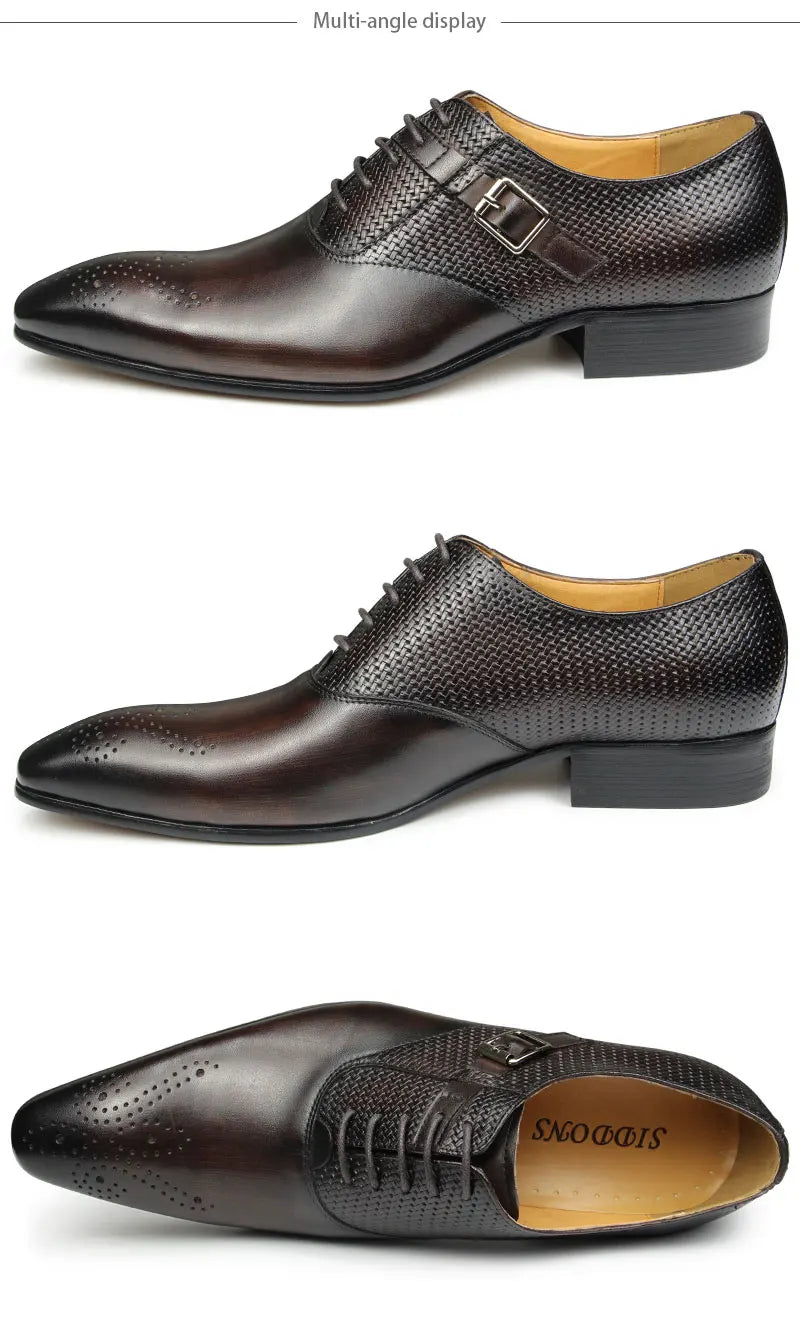 Luxury Mens Business Genuine Leather Shoes Fashion Wedding Oxfords Lace-up Pointed Toe Black Green Coffee Brogues Dress Shoes