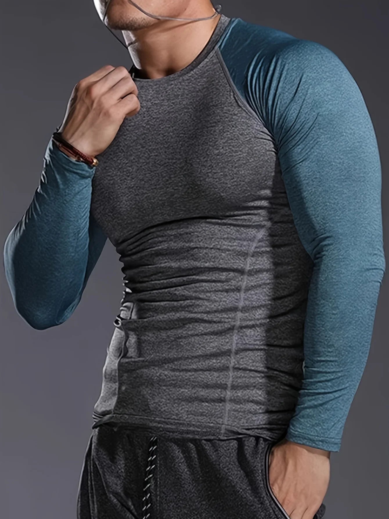 Men's fitness long sleeved T-shirt, men's quick drying football basketball tight top, high elasticity cycling compression traini