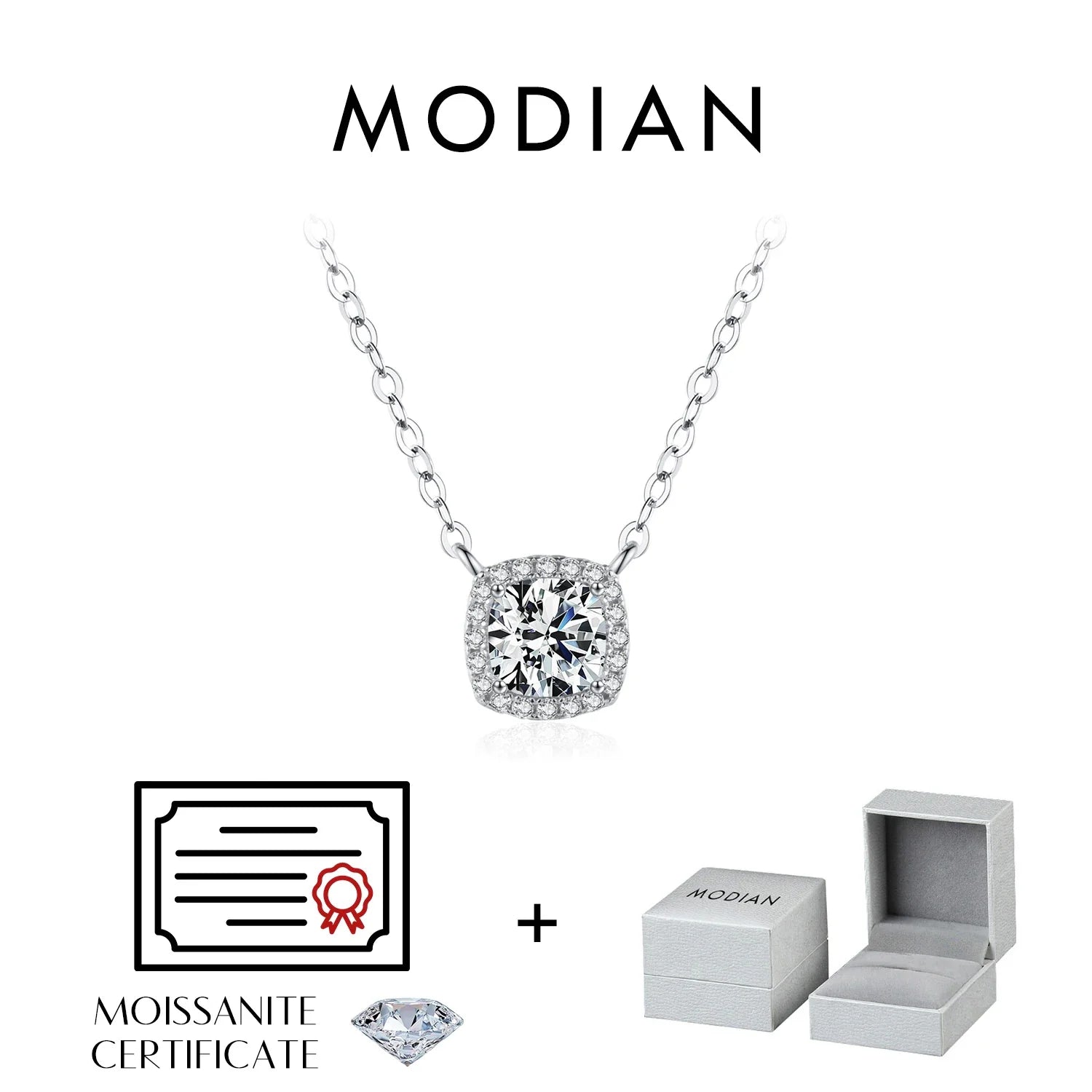 1 Carat Square Cushion Cut Halo Moissanite Pendant Necklace For Women 925 Sterling Silver Dazzling Wedding Bridal Jewelry