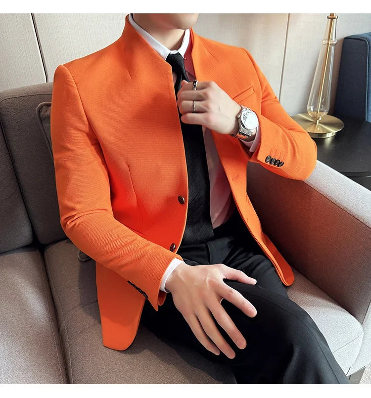 New Chinese Stand-Up Collar Suit Jacket High Quality Waffle Business Slim Fit Men's Social Party Suit Dress Men's clothing 5XL-M