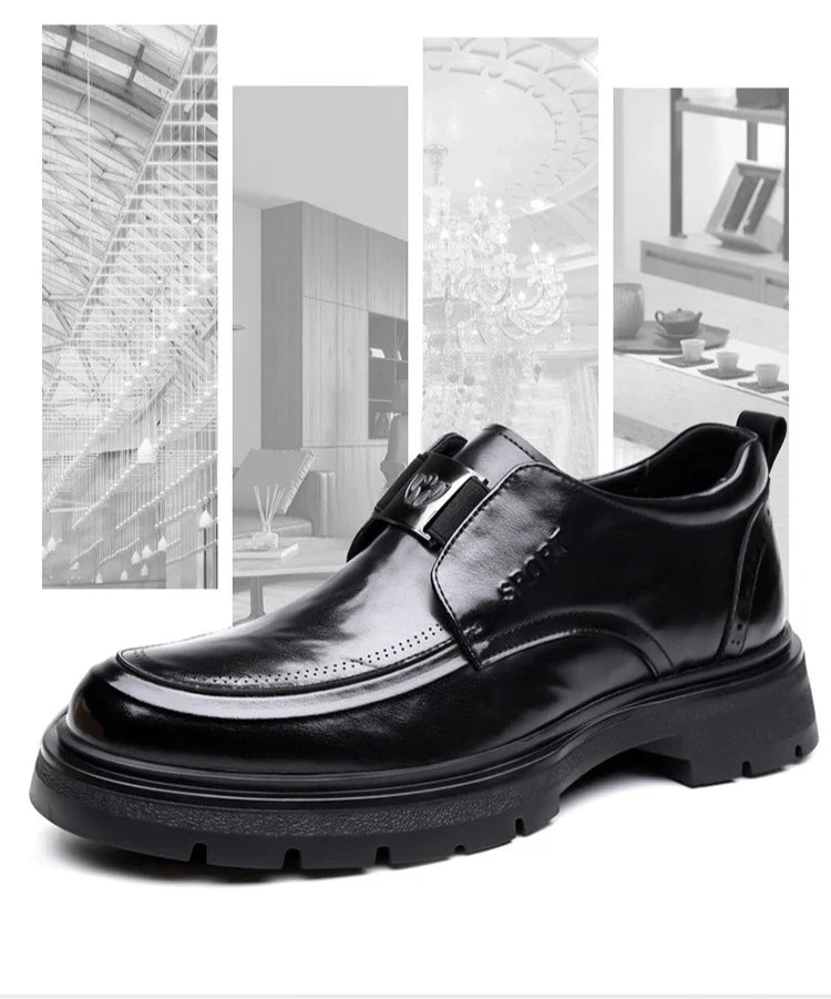 Spring Autumn New Increase Leather Shoes for Men Black Business Casual Platform Shoes Male Fashion High Quality Dress Shoe Man
