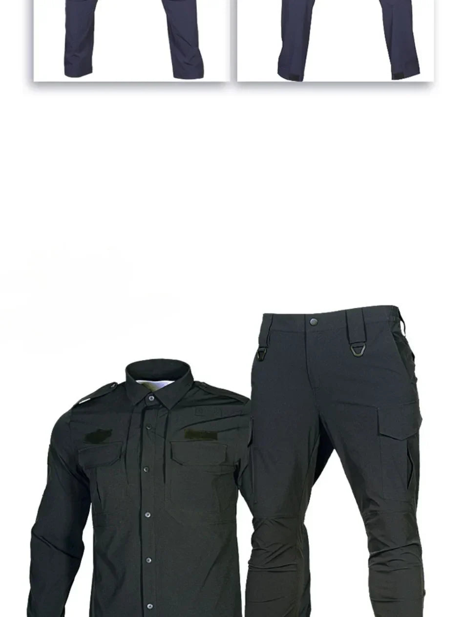 Quick Drying Workwear Suit Men Combat Elastic Tactical Training Set Multi Pocket Man Security Staff Uniform Cargo 2pcs Suits