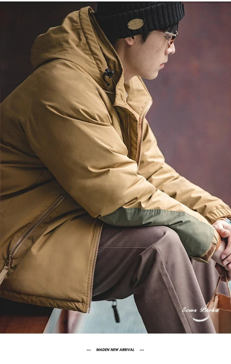 Hooded Down Jacket for Men Winter Thickened Matte Glossy Fabric Parka Outdoor Warm Coat Versatile Outerwear Black Jacket
