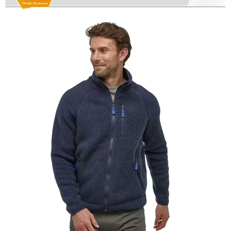 Men's Fleece Lined Jacket Autumn Winter Warm Stand Collar Zipper Casual Versatile Long Sleeve Cotton Nylon Lined Indoor Outdoor