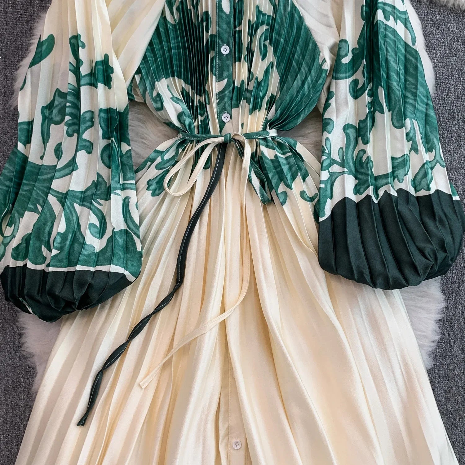 Printed round Ne Lantern Sve Dr Women's Single Button Waist Cinch Maxi Skirt Long Dr Commute Sle Autumn