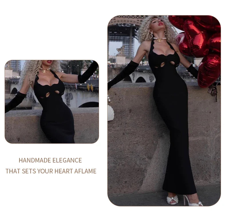 VC Black Halter Elegant Dress For Women 2025 New Summer Evening Party Celebrity Bodycon Long Dress Red Brown Prom Vestido