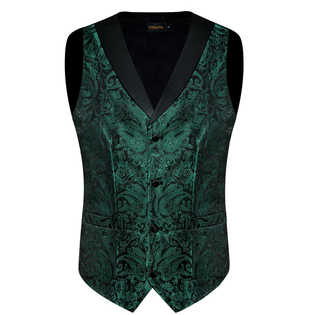 Men's Paisley  Suit Vest with Macthing Golden Paisley Neck Tie Handkerchief Cufflinks Wedding Prom Tuxedo Waistcoat