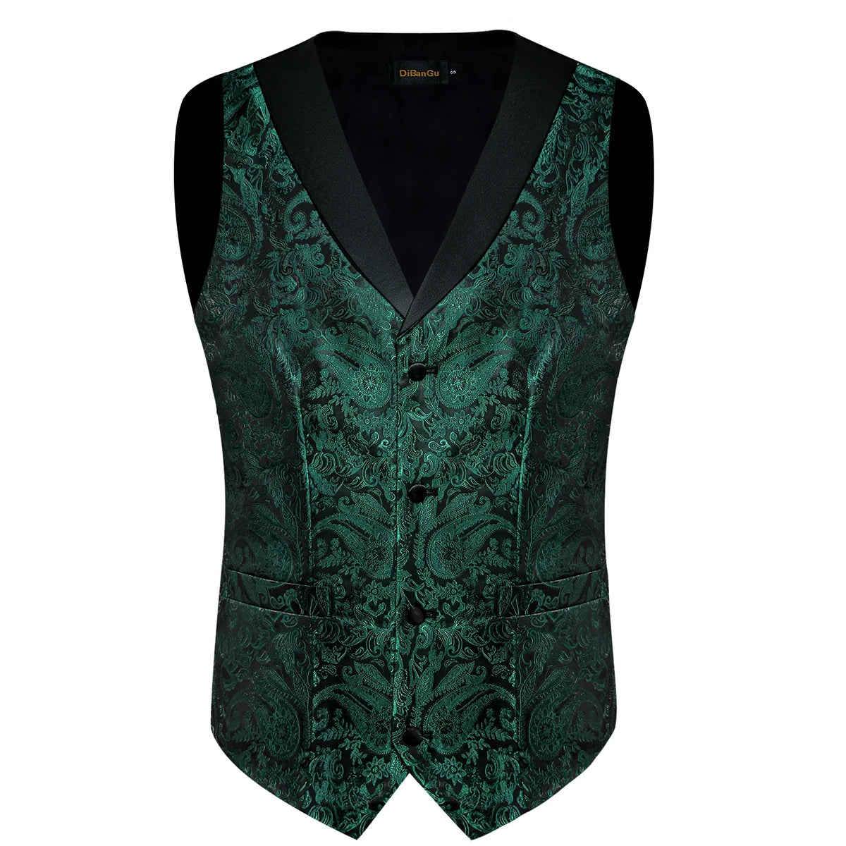 Men's Paisley  Suit Vest with Macthing Golden Paisley Neck Tie Handkerchief Cufflinks Wedding Prom Tuxedo Waistcoat