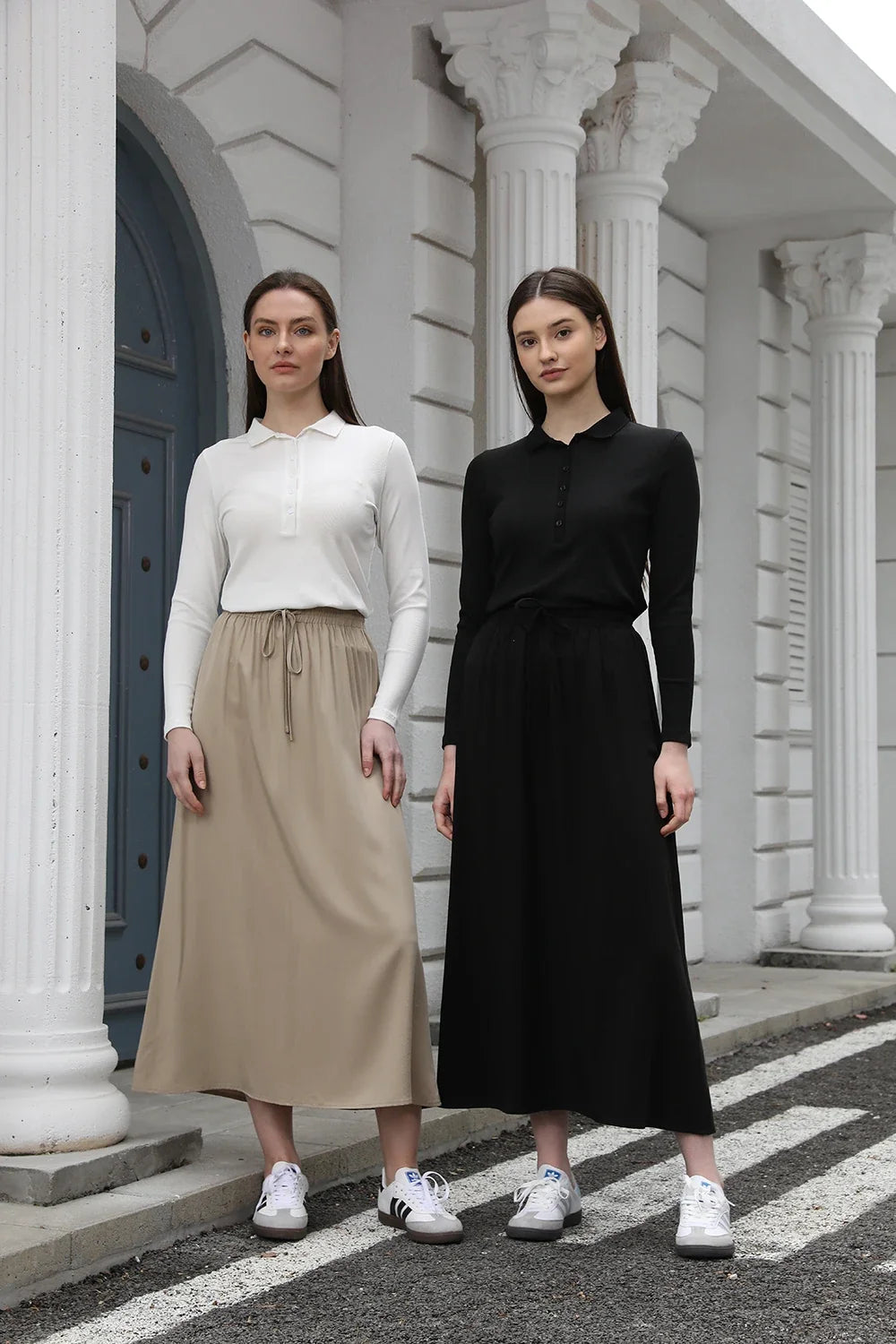 AP 2025 Spring and Summer Women Turn-down Collar Tee Soft Lady Cotton Blend Skirt Comfortable Casual