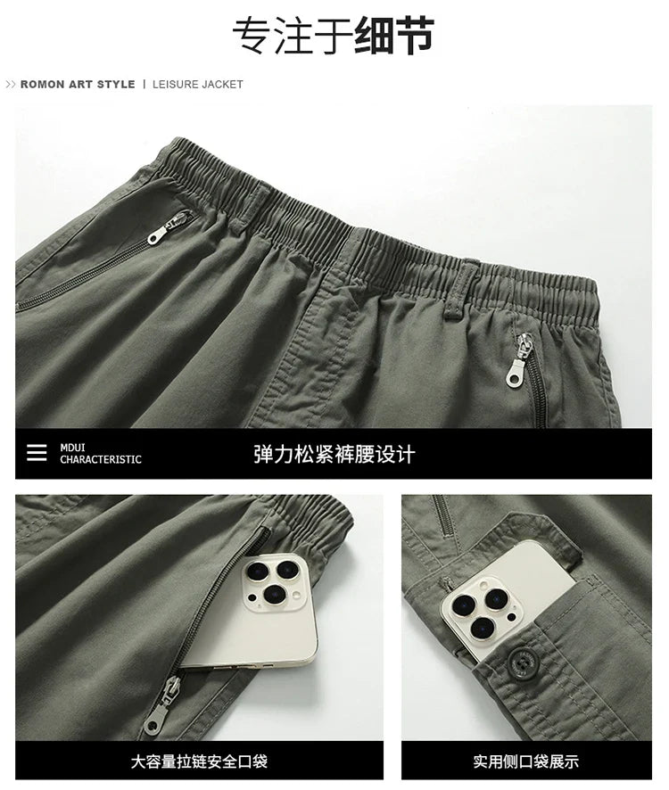 Summer new men's work shorts pocket zip trend versatile casual trousers five work trousers