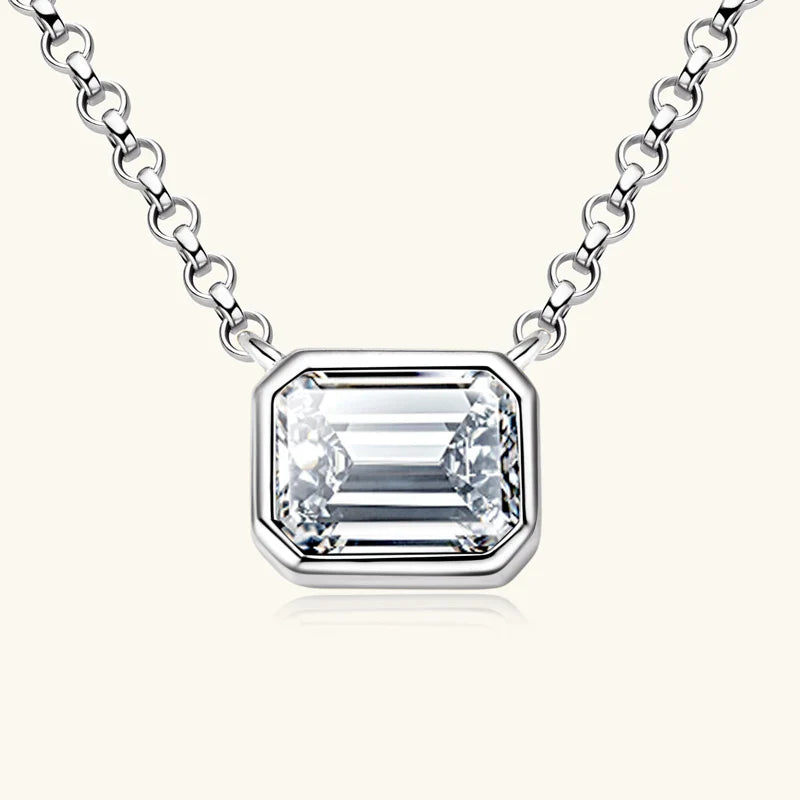 925 Sterling Silver Chains Emerald Cut Moissanite Diamond Pendant Necklace For Women cadena plata 925 original certificada