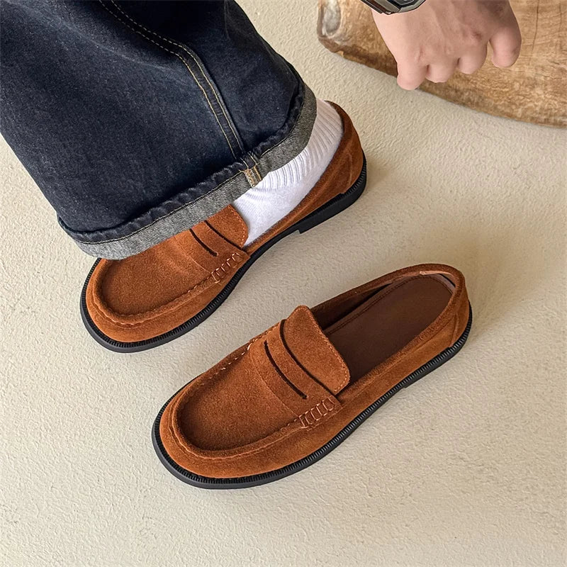 Handmade Mens Leather Loafers Non Slip Slip on Walking Flats Breathable Outdoor Casual Shoes for Man Work Office Driving Shoes