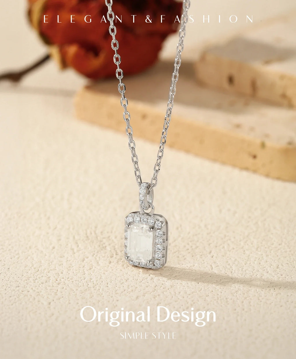 1CT D Color Emerald Cut Moissanite Halo Necklace 925 Sterling Silver Rectangle Wedding Pendant Necklace For Women Jewelry