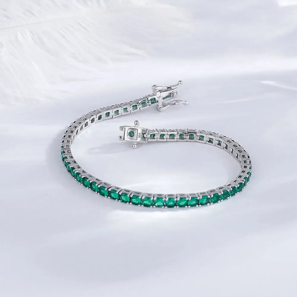 Fine Jewelry Pave 3MM Emerald Green Cubic Zircon Hip Hop Rock Chain For Women/Men Real 925 Silver Metal Tennis Bracelet