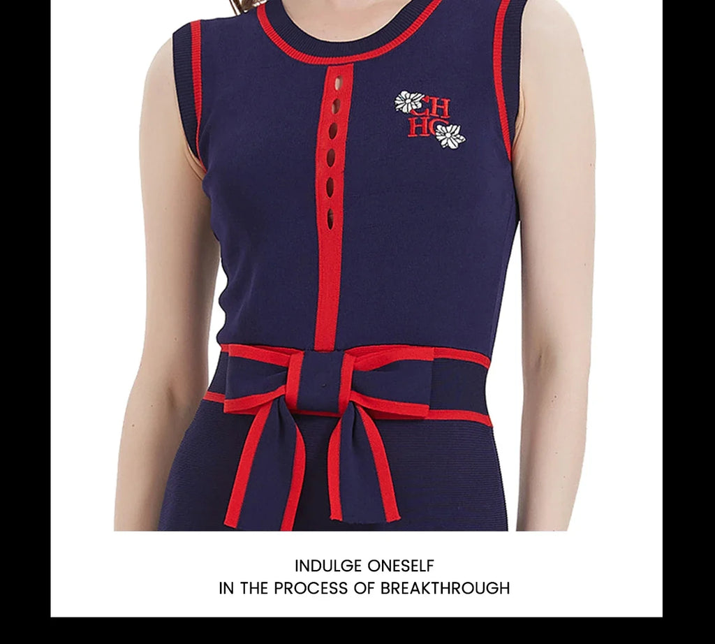 Women's Dress 2024 New Sleeveless Knitted Long Dress Simple navy blue Business Women's Wear