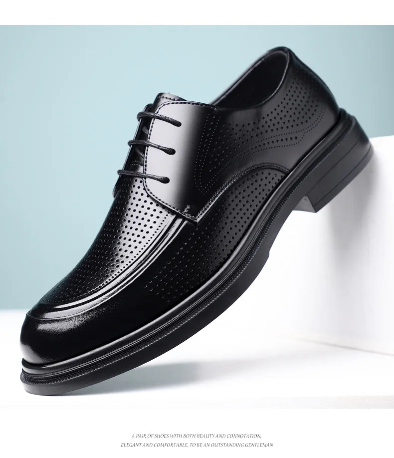 New Lace Designer Derby Shoes for Man Hallow Breathable Business Casual Leather Shoes Male Summer Autumn Fashion Dress Shoe Man