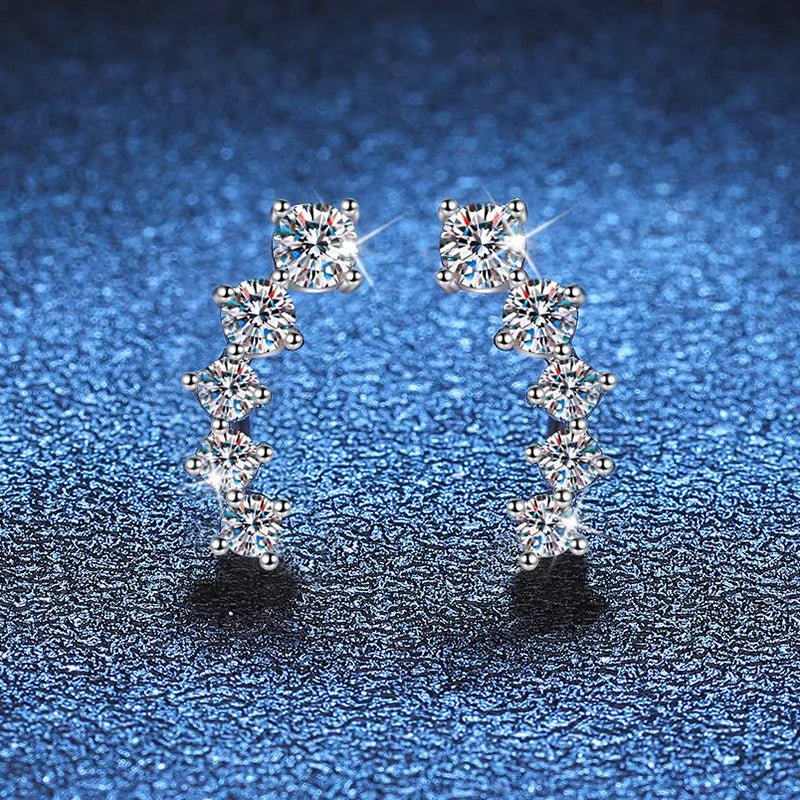 Gradient 0.96cttw D Color Full White Moissanite Stud Earrings for Women Girls 925 Silver All Diamond Party Ear Fine Jewelry