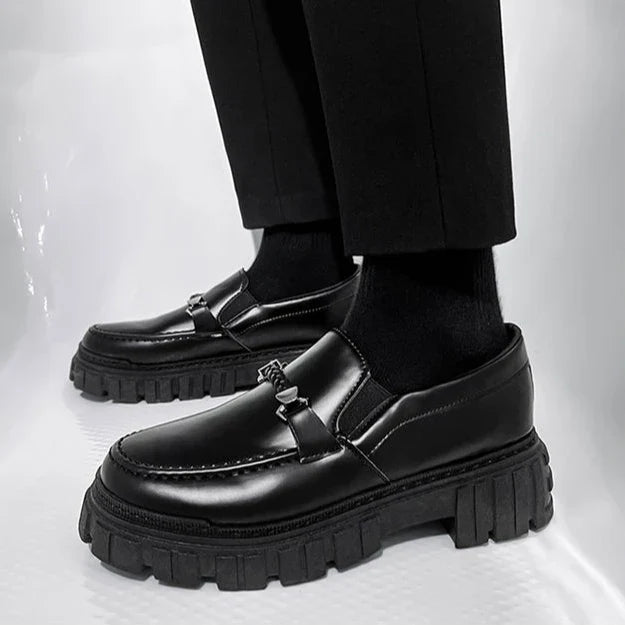 Man Casual Loafers Shoe Black Business Leather Shoes for Men Round Toe Height Increasing Platform Footwear Offer Shipping Free