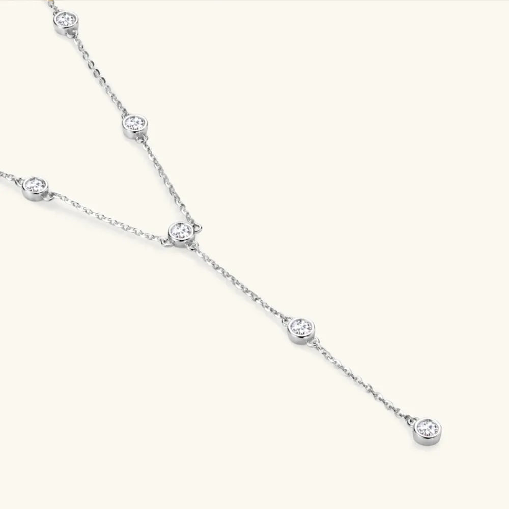 3mm Round Bubble Bezel Set Moissanite Diamond Necklace 925 Sterling Silver Plated 18k Gold Long Tassel Neckchain for Women