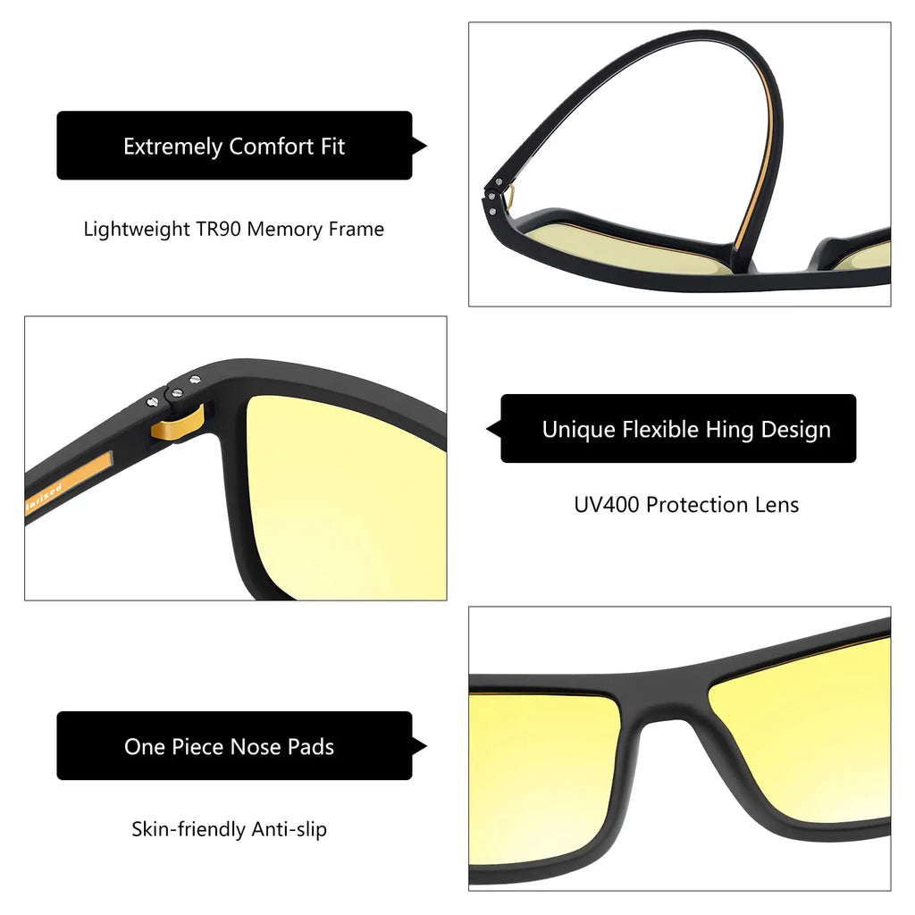 Retro Polarized Sunglasses for Men Lightweight TR90 Frame UV400 Protection Square Sun Glasses Night Vision Goggles
