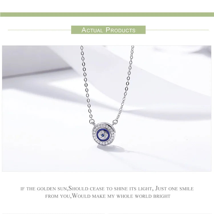 Hot Sale 100% 925 Sterling Silver Blue Lucky Eye Guardian Eye Pendant Necklace for Women Clear CZ Fine Jewelry SCN165