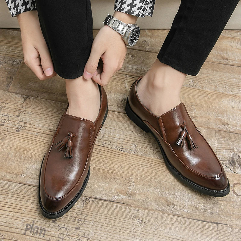 Luxury Designer Mens Business Formal Leather Dress Black Brand Casual Shoes Wedding for Men Office Luxury Flats Footwear Loafers