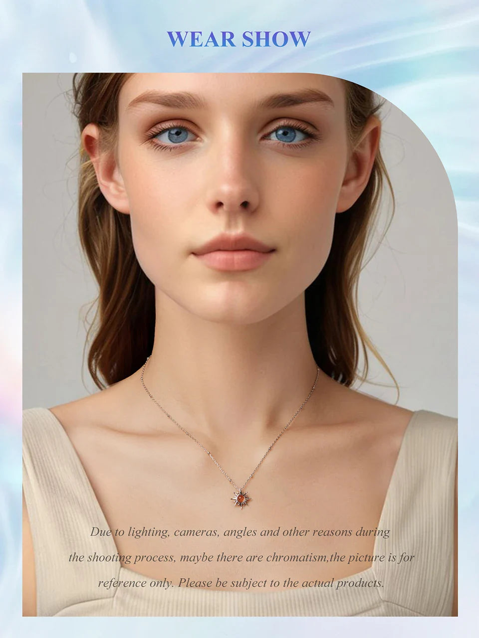 925 Sterling Silver Golden Sun Necklace Natural Sunstone Gem Pendant Necklace Beads Link Chain Women Mother Lucky Gift