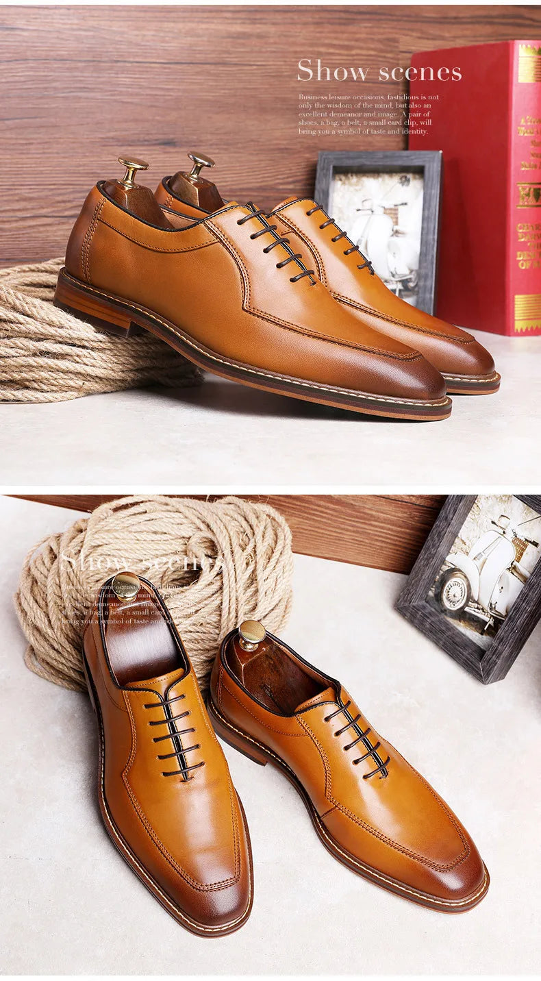 Dress Shoes Men Italian Style Genuine Leather Men's Wedding Shoes Lace Up Formal Gentleman Shoes Party Office High Heel
