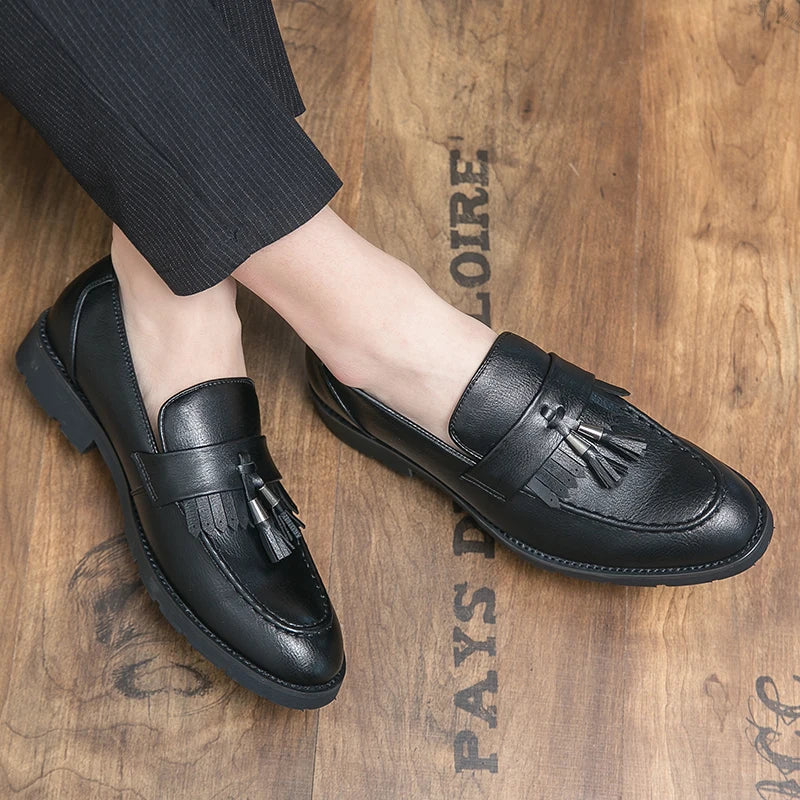 Tassel vamp loafers all match youth suit beamers men Korean version of British men's shoes best man shoes fashion