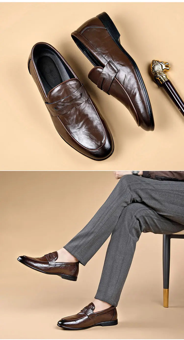 Social Shoe Male Leather Casual Round Toe Men's Formal Shoes Business Luxury Designer Clothing Office Party Gentleman 2025 Trend