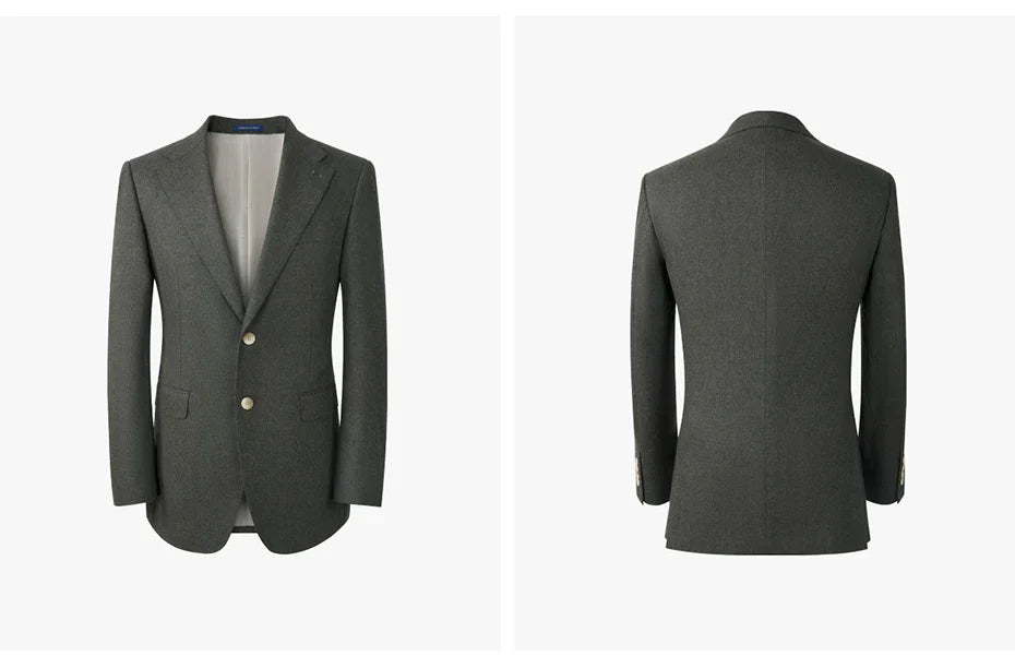 100% Wool Mens Suits Set Blazer + Pant Green Luxury Wedding Groom Wear Simple Style Fashion Man Suit Slim Fit Casual Clothes