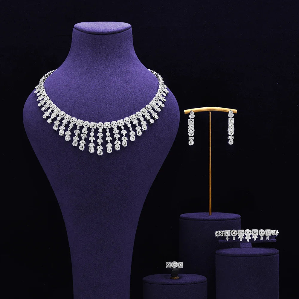Bridal Zirconia Full Jewelry Set for Ladies Party Luxury Dubai Nigeria CZ Crystal Wedding Necklace Set