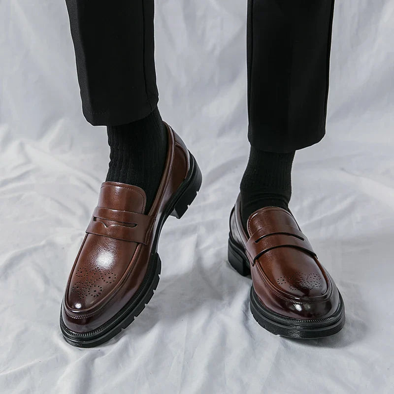 Spring Luxury Thick soled Casual Shoes Men's Black Penny loafers men Brown Business Office Dress Shoes for Mentênis masculino