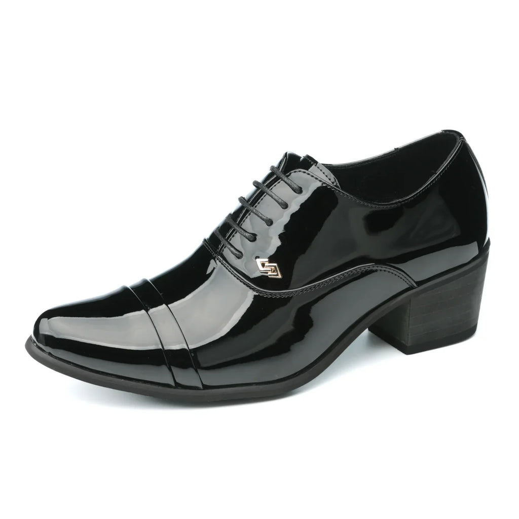 Premium Leather Men Shoes Slip On Loafers European Brand Business Casual Wedding Party Plaid Design Height Increasing