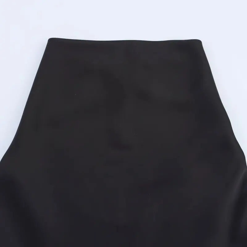 Silk Satin Texture Summer New Arrival Women's  Dr Hanging Ne Collar Gown Soft A-Line Skirt High Waist Pure Color